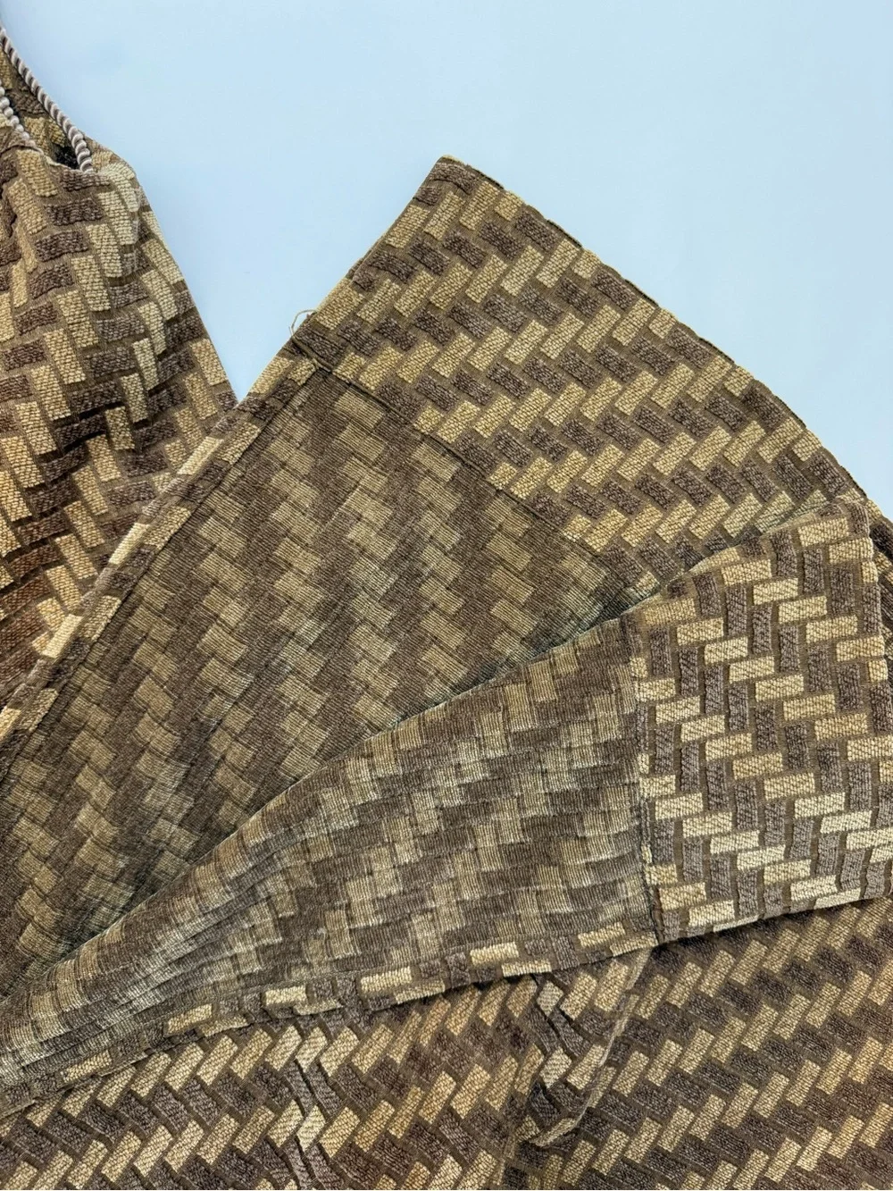 Heavyweight JC Penney Fabric Curtains Two Panels Brown Gold Geometric Design MCM